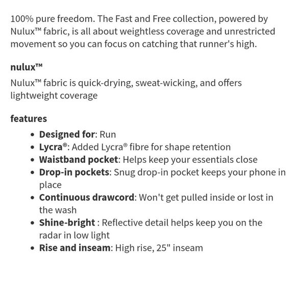 Lululemon Fast and Free 7/8 Tight ll Nulux 25" size 4 - Picture 3 of 9